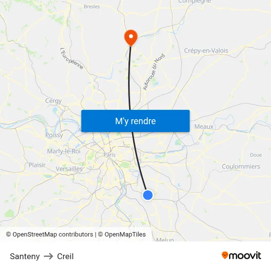 Santeny to Creil map