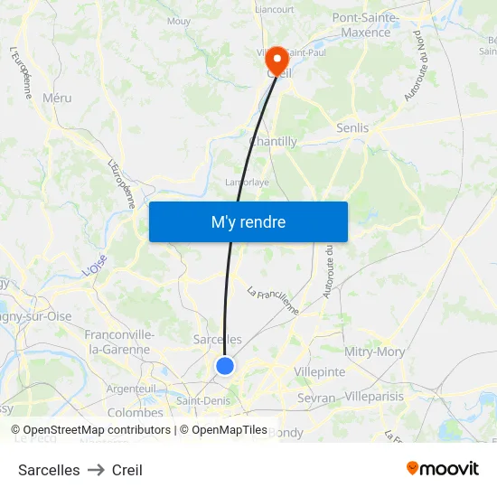 Sarcelles to Creil map