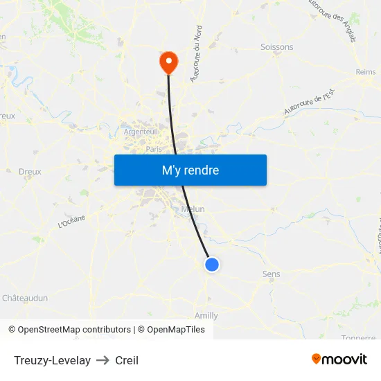 Treuzy-Levelay to Creil map