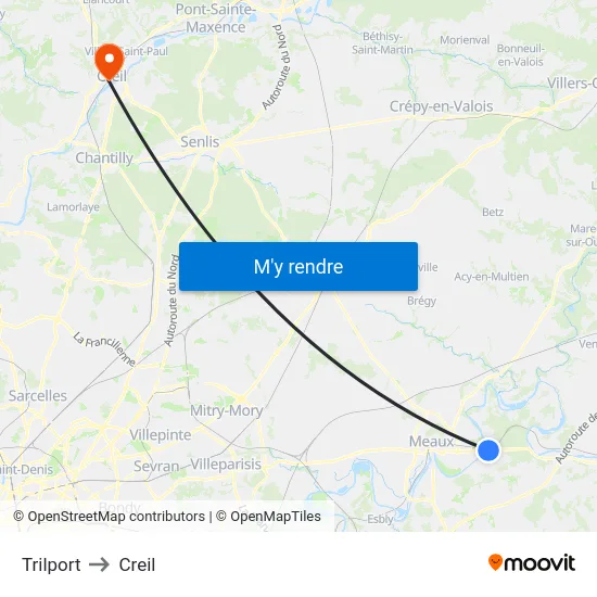 Trilport to Creil map