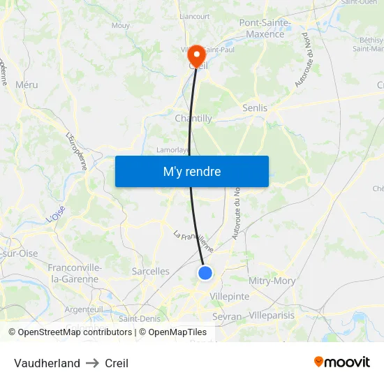 Vaudherland to Creil map