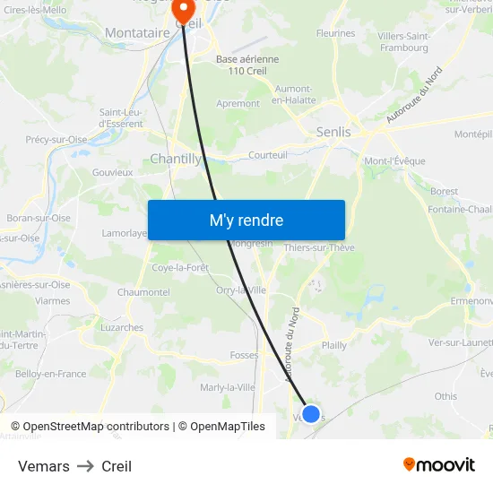Vemars to Creil map