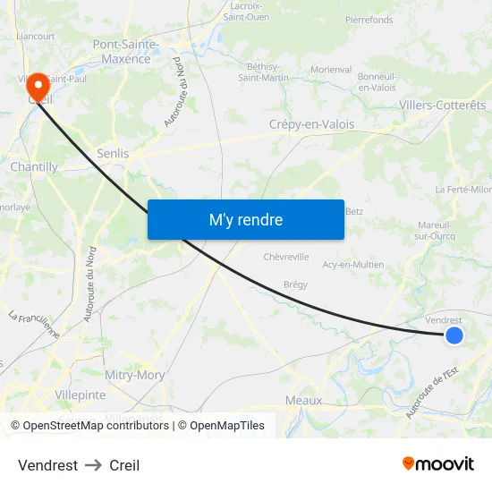 Vendrest to Creil map