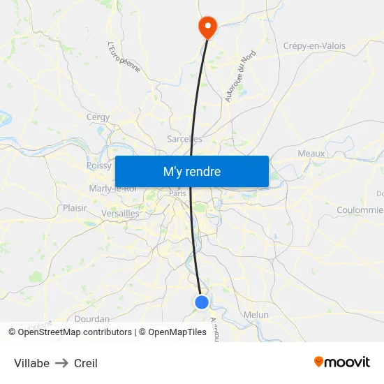 Villabe to Creil map