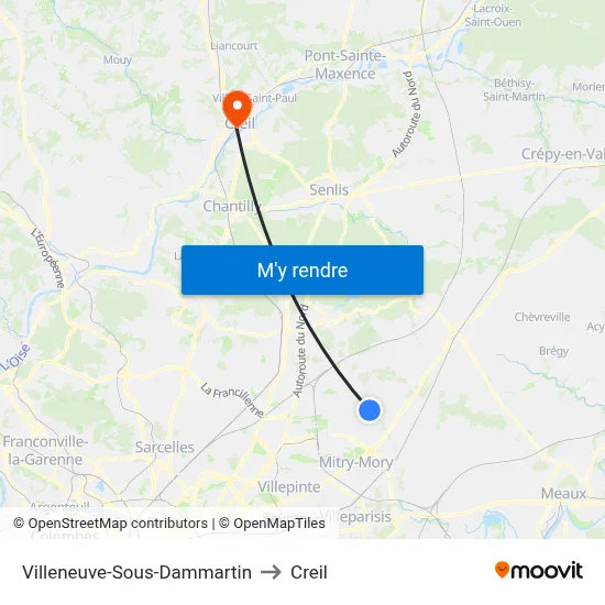 Villeneuve-Sous-Dammartin to Creil map
