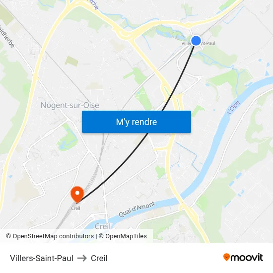 Villers-Saint-Paul to Creil map