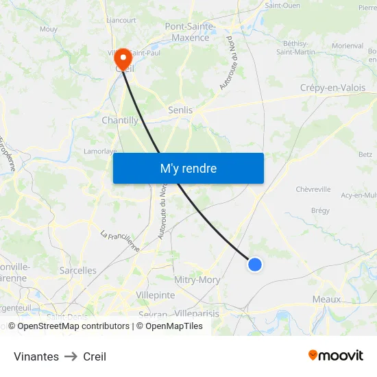 Vinantes to Creil map