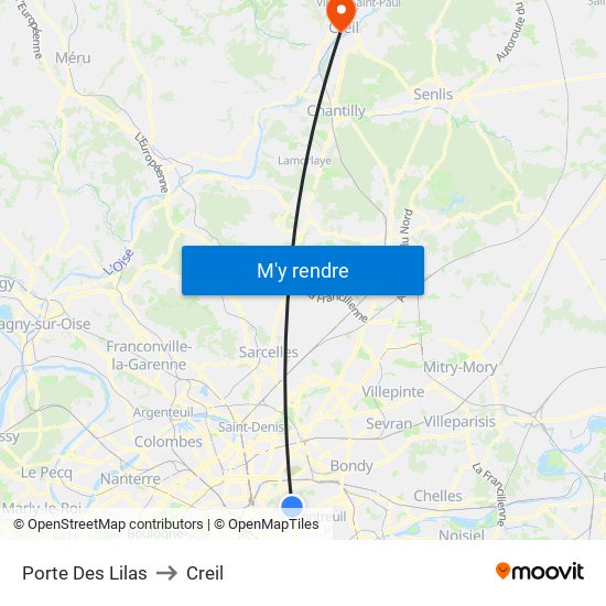 Porte Des Lilas to Creil map