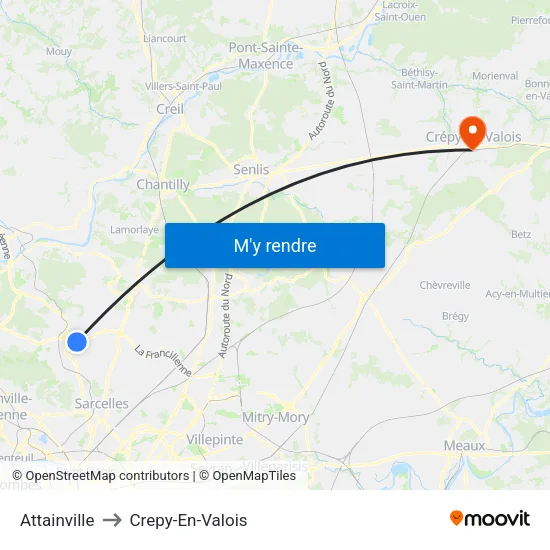 Attainville to Crepy-En-Valois map