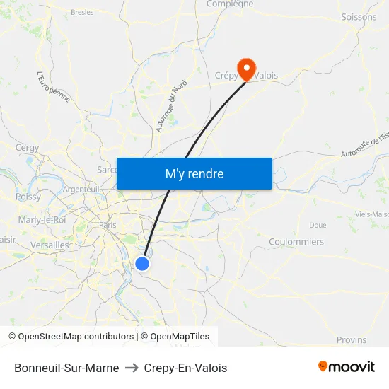 Bonneuil-Sur-Marne to Crepy-En-Valois map