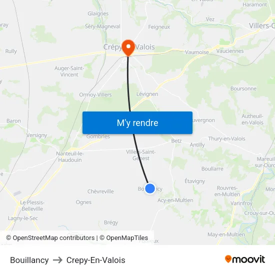 Bouillancy to Crepy-En-Valois map
