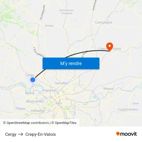 Cergy to Crepy-En-Valois map