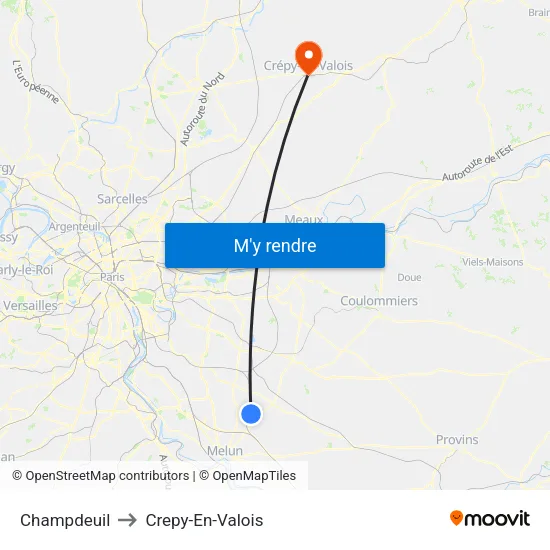 Champdeuil to Crepy-En-Valois map