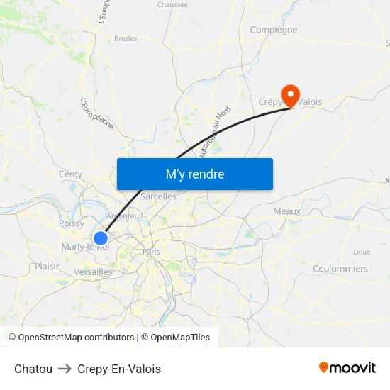 Chatou to Crepy-En-Valois map