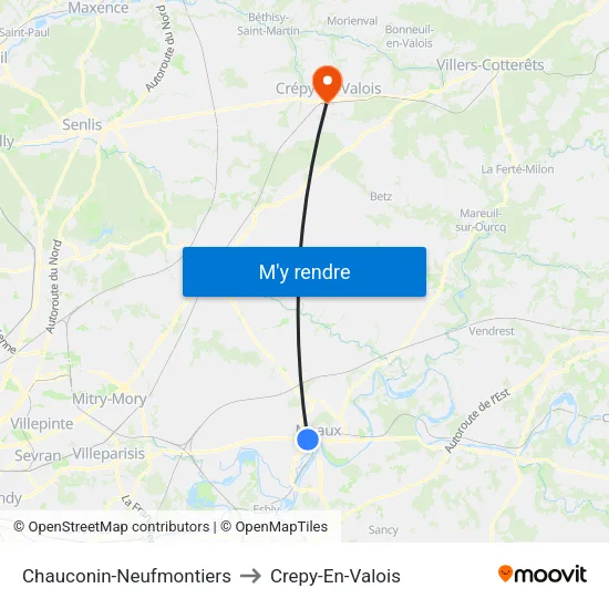Chauconin-Neufmontiers to Crepy-En-Valois map