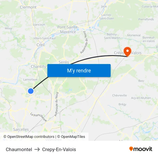 Chaumontel to Crepy-En-Valois map