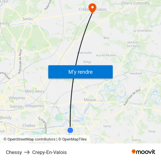 Chessy to Crepy-En-Valois map