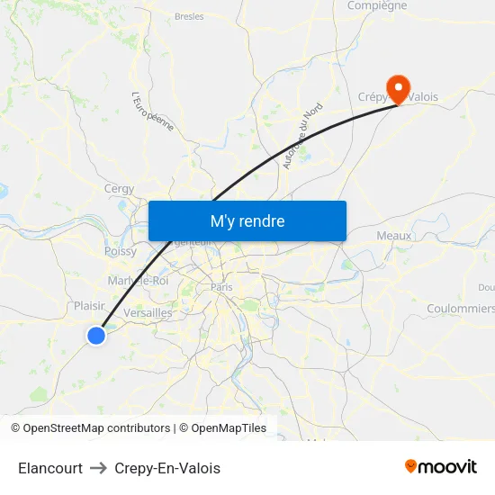 Elancourt to Crepy-En-Valois map