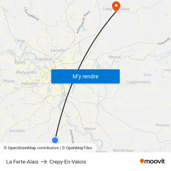 La Ferte-Alais to Crepy-En-Valois map