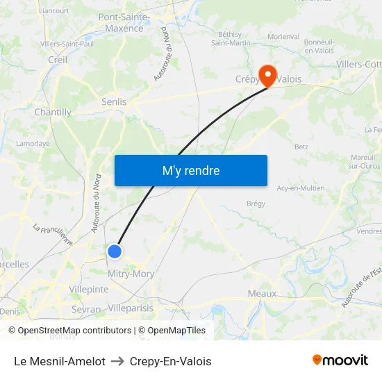Le Mesnil-Amelot to Crepy-En-Valois map