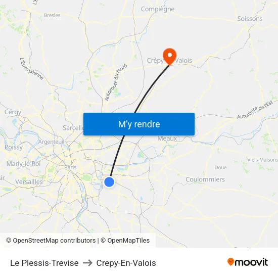 Le Plessis-Trevise to Crepy-En-Valois map