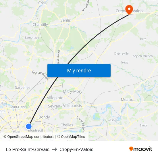 Le Pre-Saint-Gervais to Crepy-En-Valois map