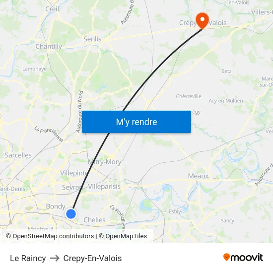 Le Raincy to Crepy-En-Valois map