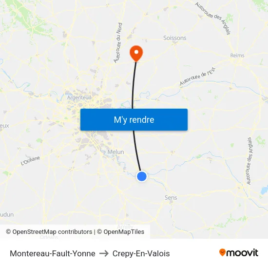 Montereau-Fault-Yonne to Crepy-En-Valois map