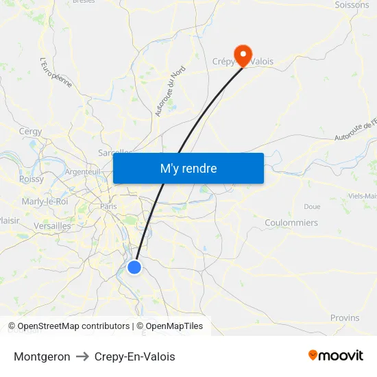Montgeron to Crepy-En-Valois map