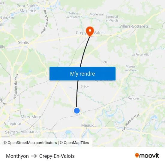 Monthyon to Crepy-En-Valois map