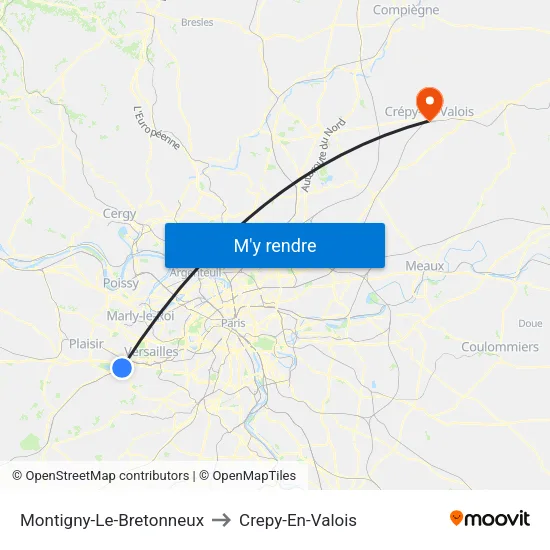 Montigny-Le-Bretonneux to Crepy-En-Valois map