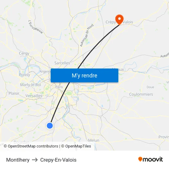 Montlhery to Crepy-En-Valois map