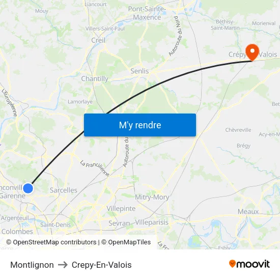 Montlignon to Crepy-En-Valois map