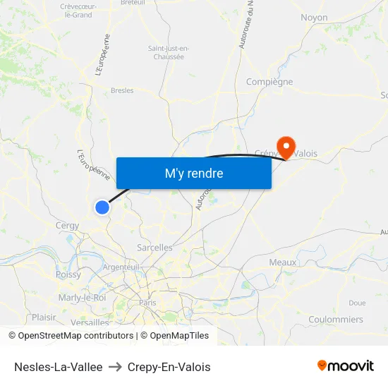 Nesles-La-Vallee to Crepy-En-Valois map
