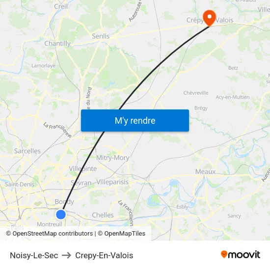 Noisy-Le-Sec to Crepy-En-Valois map