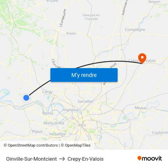 Oinville-Sur-Montcient to Crepy-En-Valois map