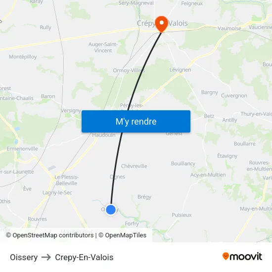 Oissery to Crepy-En-Valois map