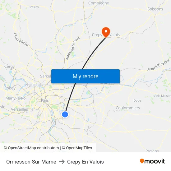 Ormesson-Sur-Marne to Crepy-En-Valois map