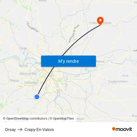 Orsay to Crepy-En-Valois map