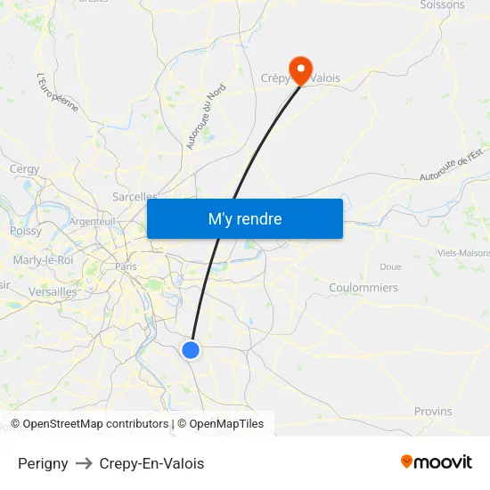 Perigny to Crepy-En-Valois map