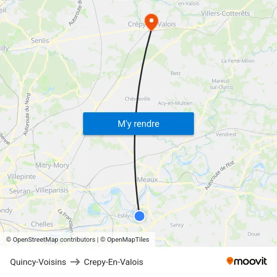 Quincy-Voisins to Crepy-En-Valois map