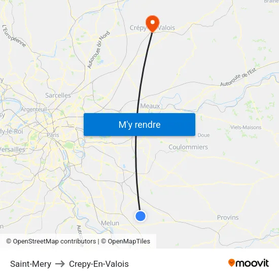 Saint-Mery to Crepy-En-Valois map