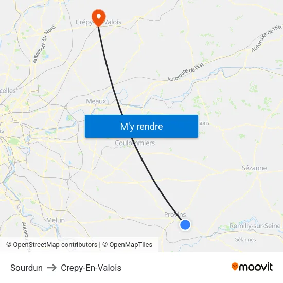 Sourdun to Crepy-En-Valois map