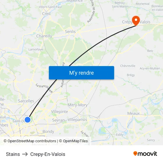 Stains to Crepy-En-Valois map