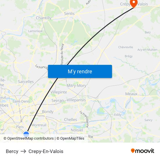 Bercy to Crepy-En-Valois map