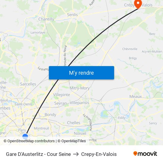 Gare D'Austerlitz - Cour Seine to Crepy-En-Valois map