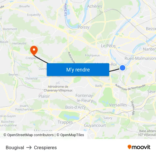 Bougival to Crespieres map