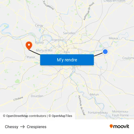 Chessy to Crespieres map