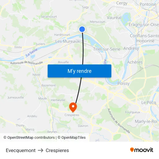 Evecquemont to Crespieres map
