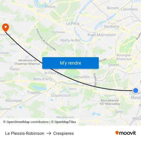 Le Plessis-Robinson to Crespieres map